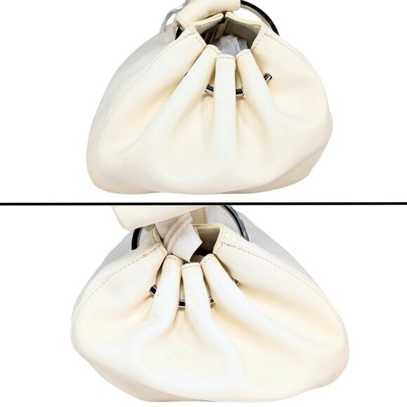 Nuovedive Ivory Italian Calfskin Leather Y2K Crescent Barrel Zip Shoulder Bag - Picture 4 of 9